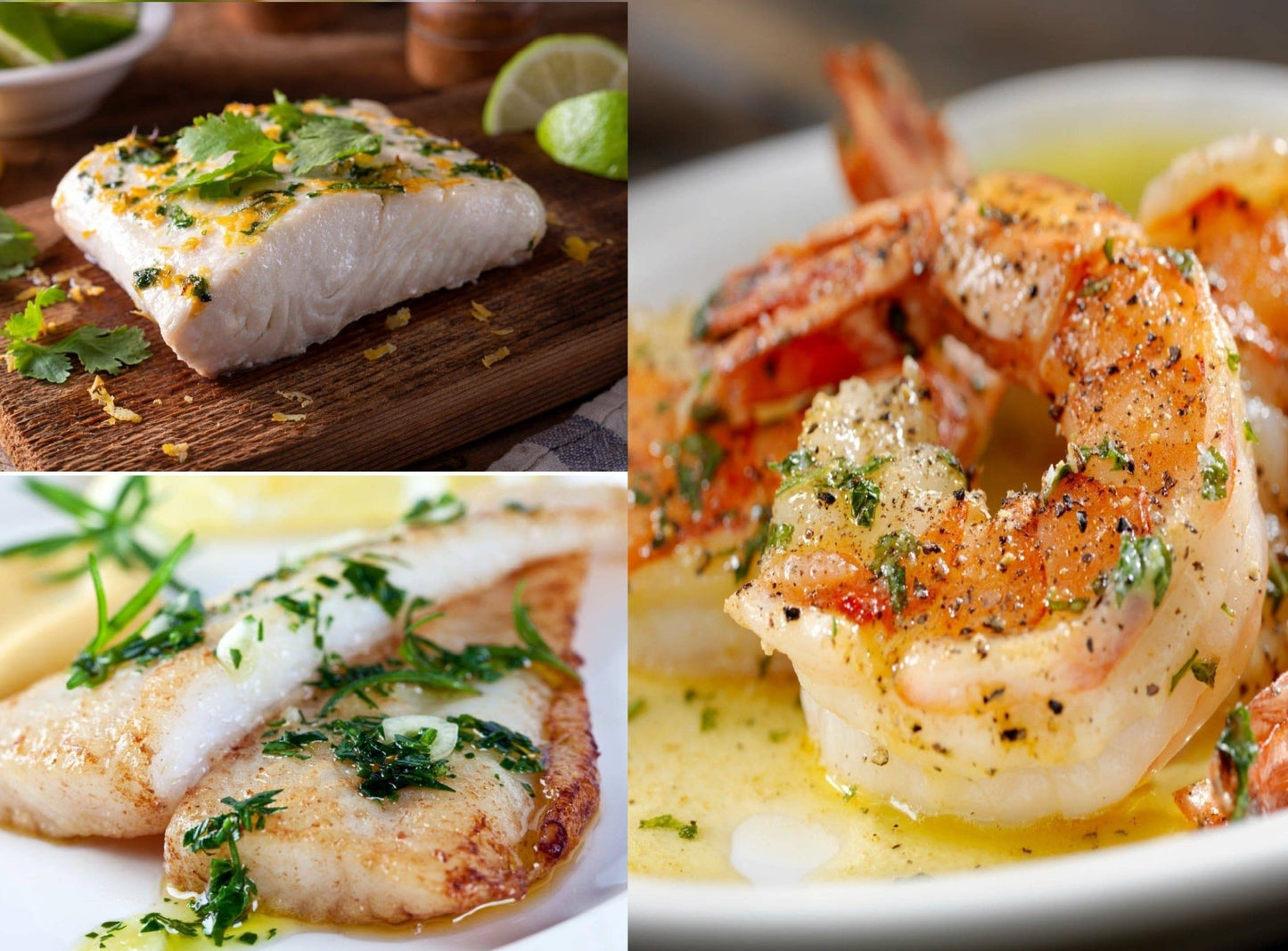 Alaskan Halibut 1 lb, Cod Butterfish 1.5 lb And Gourmet White Shrimp 2 lbs - Honolulu Fish